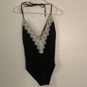 Chic Black Lace-Trimmed Swim Chemise